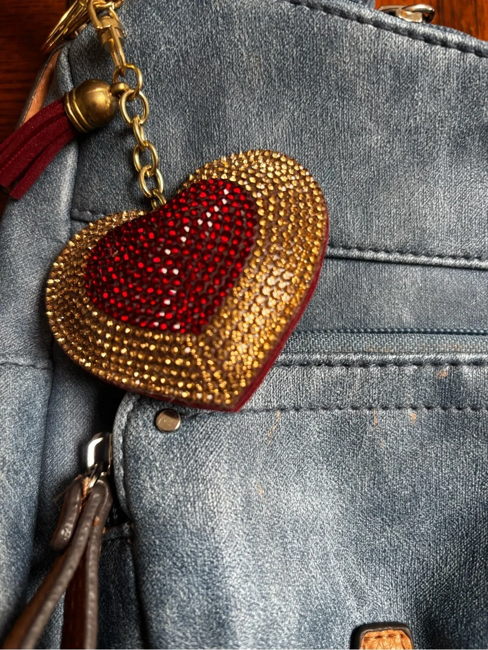 hobo-style shoulder bag denim-look faux leather in blue.